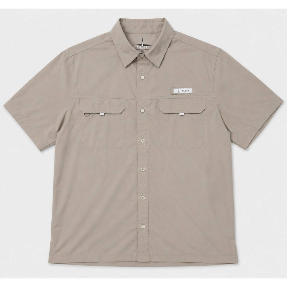 Habit Mens XL Fishing Shirt Tan Khaki Short Sleeve Outdoor Hiking UPF 40+